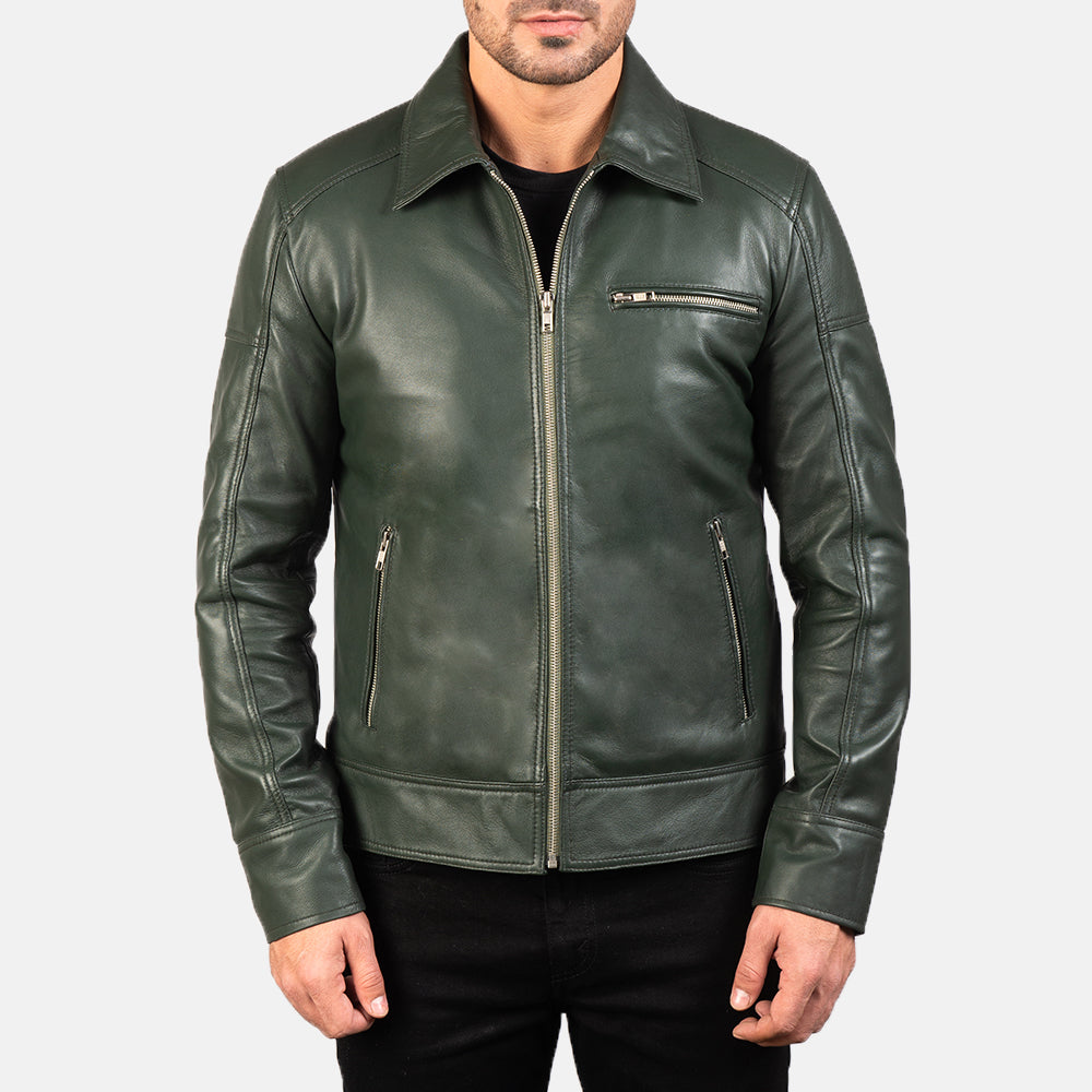 Men's Lavendard Green Leather Biker Jacket