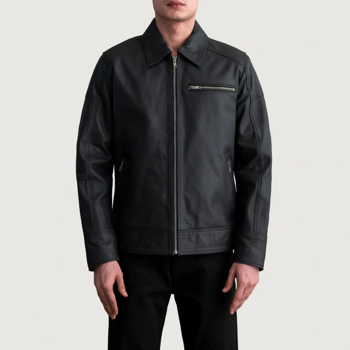 Men's Lavendard Matte Black Leather Biker Jacket