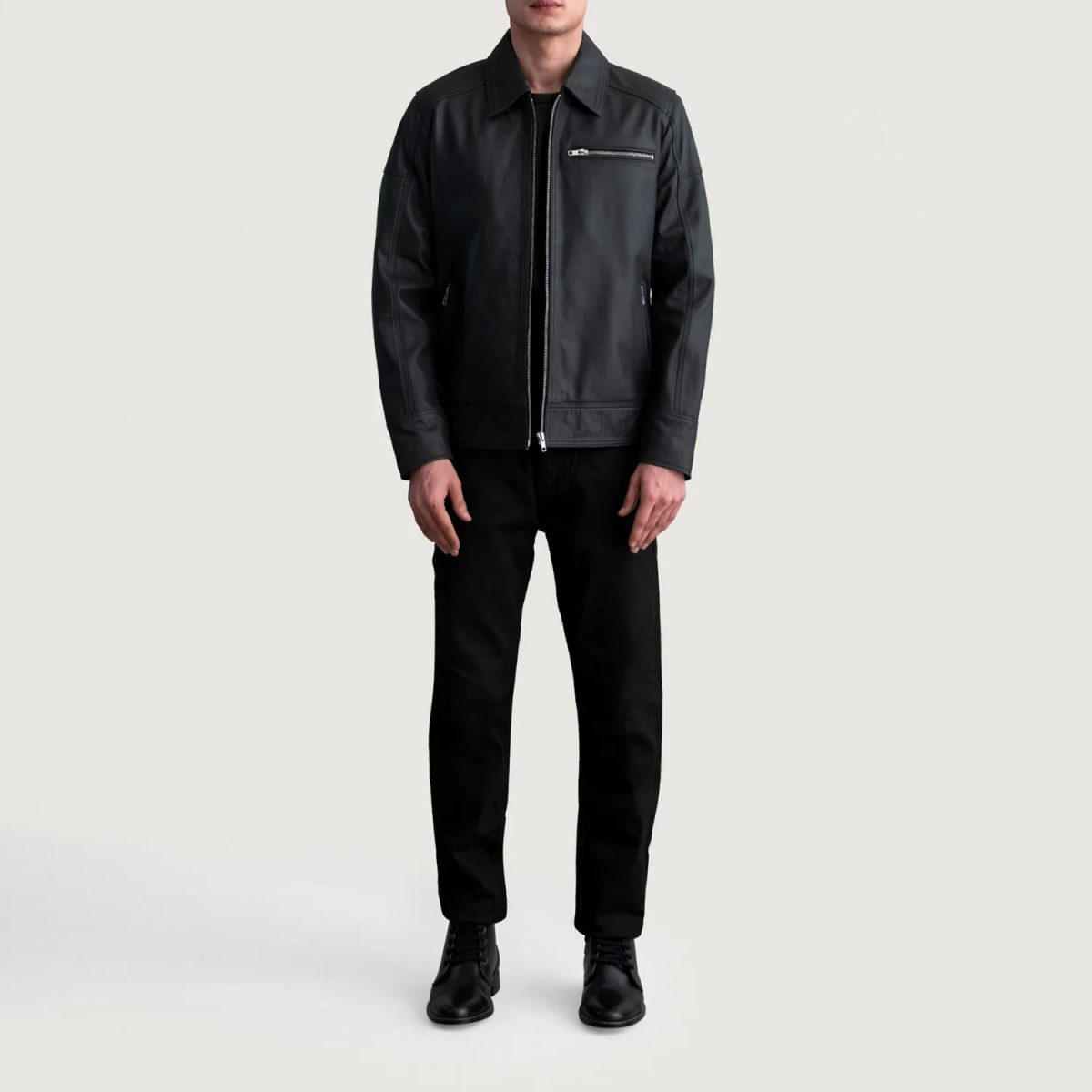 Men's Lavendard Matte Black Leather Biker Jacket