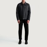 Men's Lavendard Matte Black Leather Biker Jacket
