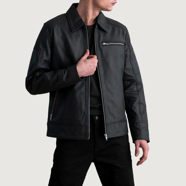 Men's Lavendard Matte Black Leather Biker Jacket