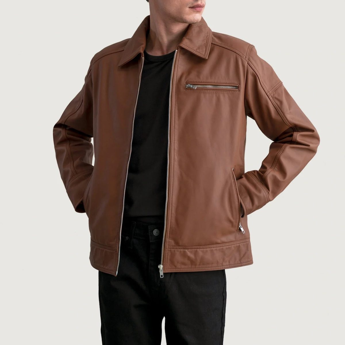 Men's Lavendard Matte Brown Leather Biker Jacket
