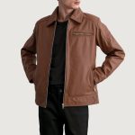 Men's Lavendard Matte Brown Leather Biker Jacket