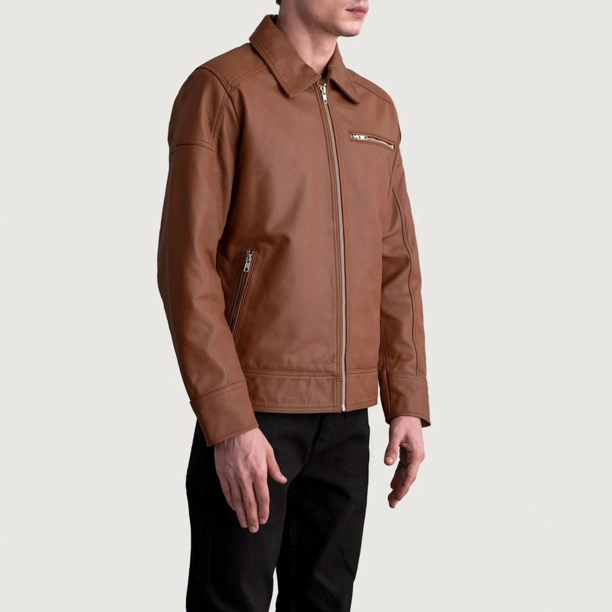 Men's Lavendard Matte Brown Leather Biker Jacket