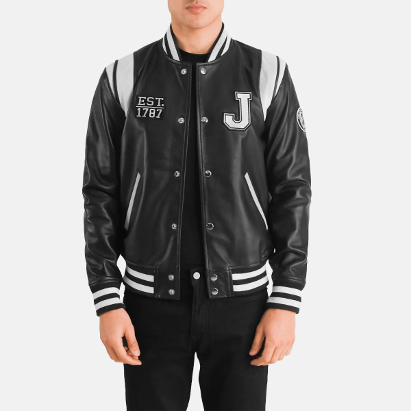 Men's Liberte New Jersey Black Leather Varsity Jacket