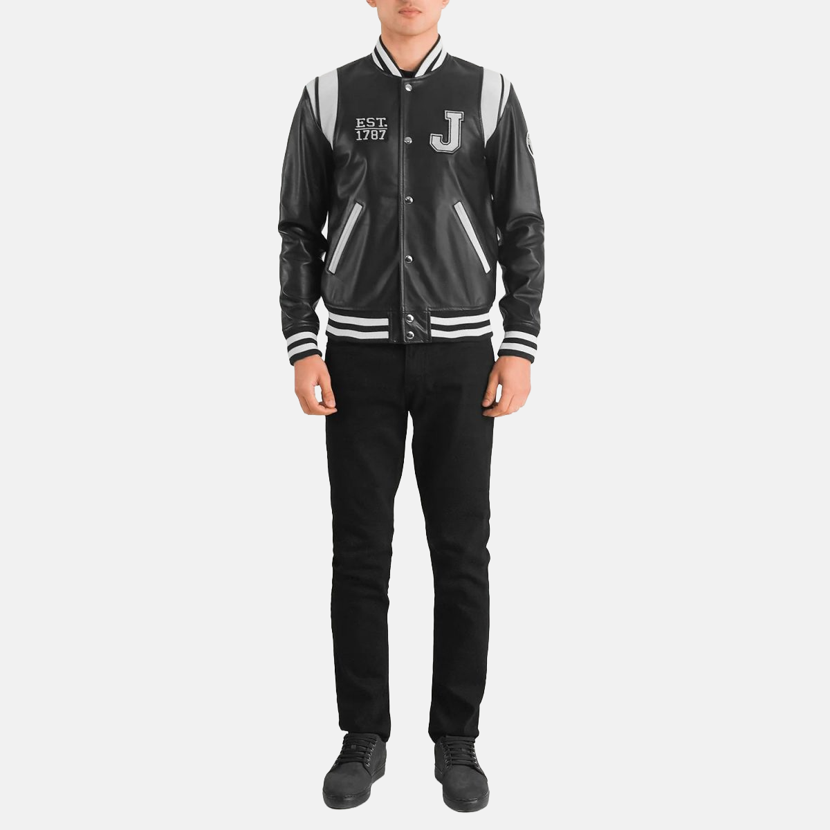 Men's Liberte New Jersey Black Leather Varsity Jacket