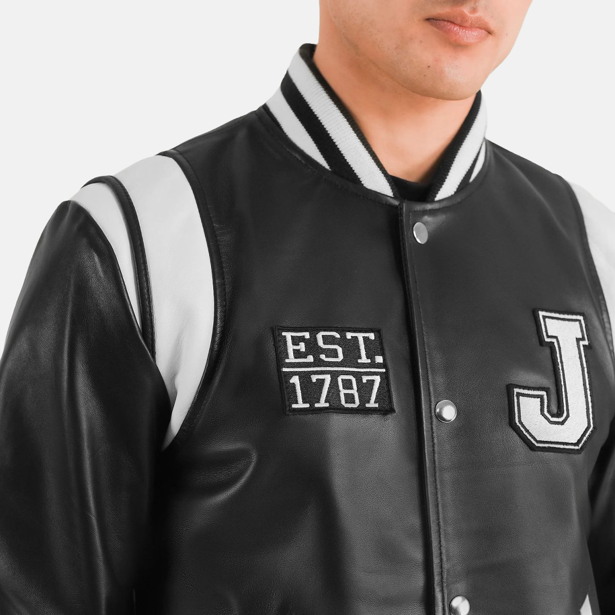 Men's Liberte New Jersey Black Leather Varsity Jacket