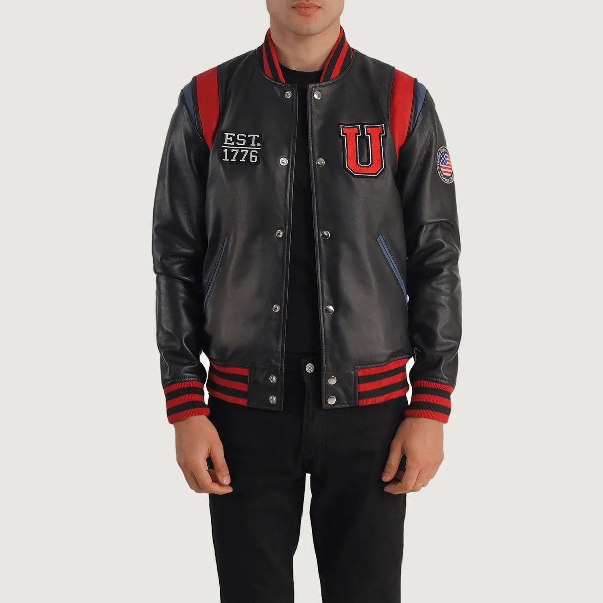 Men's Liberte USA Black Leather Varsity Jacket