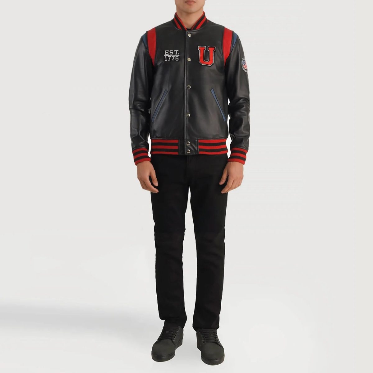 Men's Liberte USA Black Leather Varsity Jacket