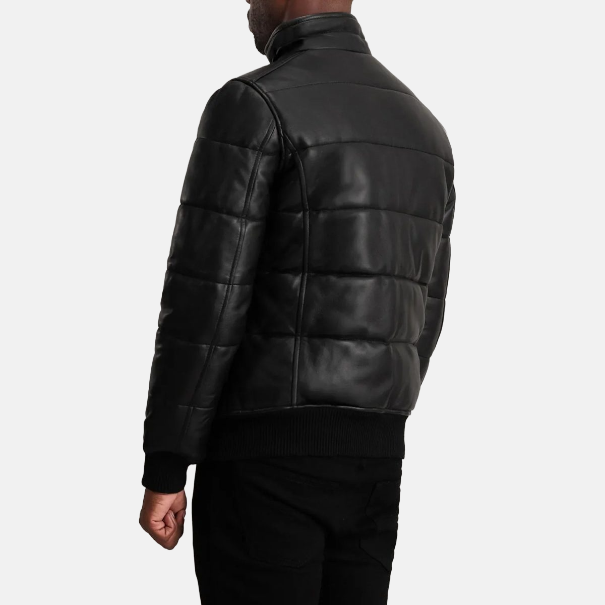 Men's Lucas Black Leather Puffer Bomber Jacket