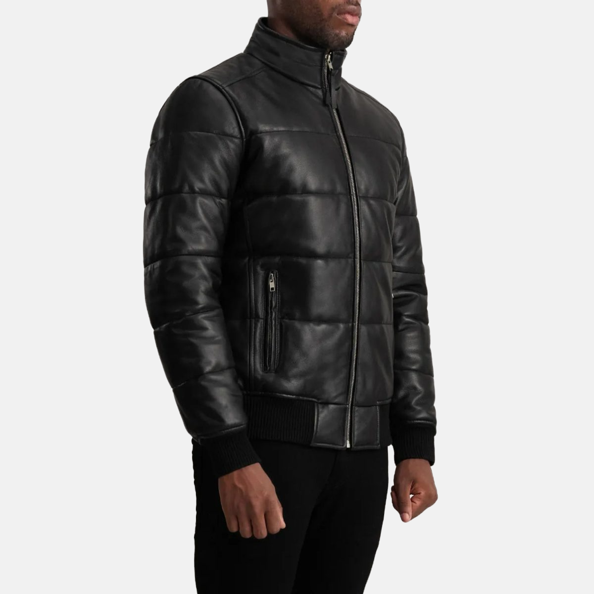 Men's Lucas Black Leather Puffer Bomber Jacket