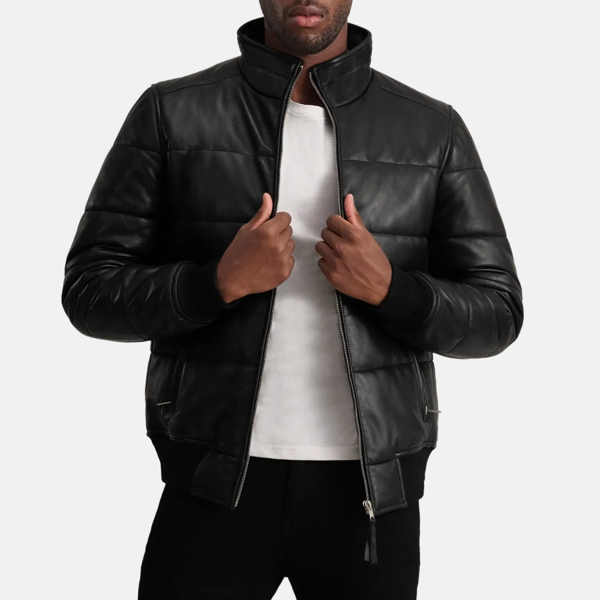 Men's Lucas Black Leather Puffer Bomber Jacket