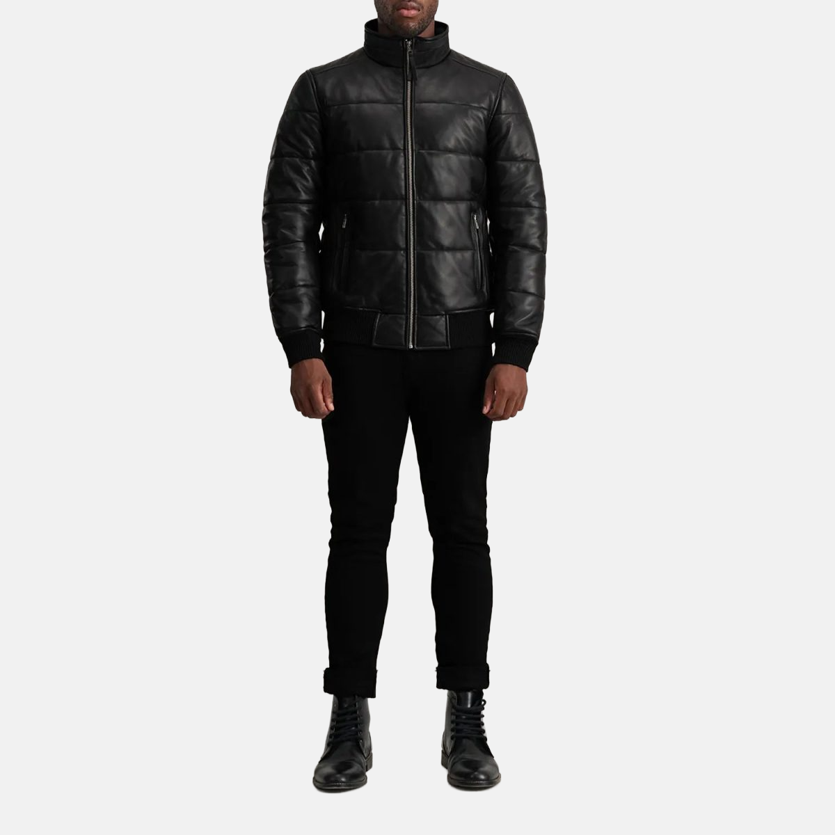 Men's Lucas Black Leather Puffer Bomber Jacket