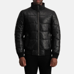 Men's Lucas Black Leather Puffer Bomber Jacket