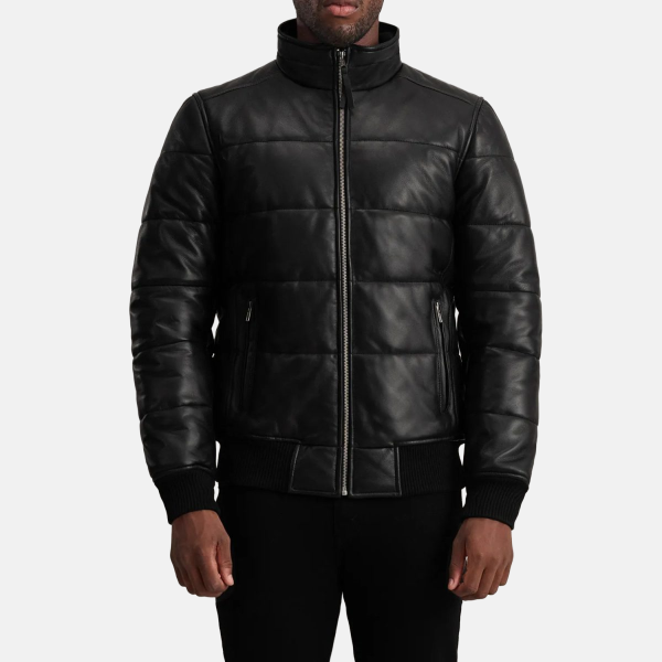 Men's Lucas Black Leather Puffer Bomber Jacket