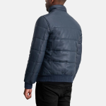 Men's Lucas Blue Leather Puffer Bomber Jacket