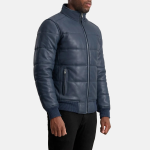 Men's Lucas Blue Leather Puffer Bomber Jacket
