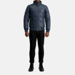 Men's Lucas Blue Leather Puffer Bomber Jacket