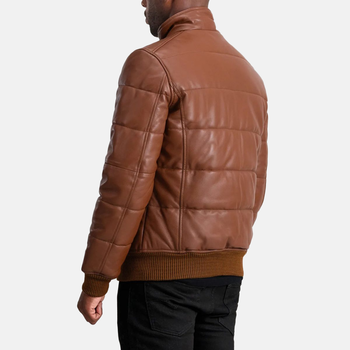 Men's Lucas Brown Leather Puffer Bomber Jacket