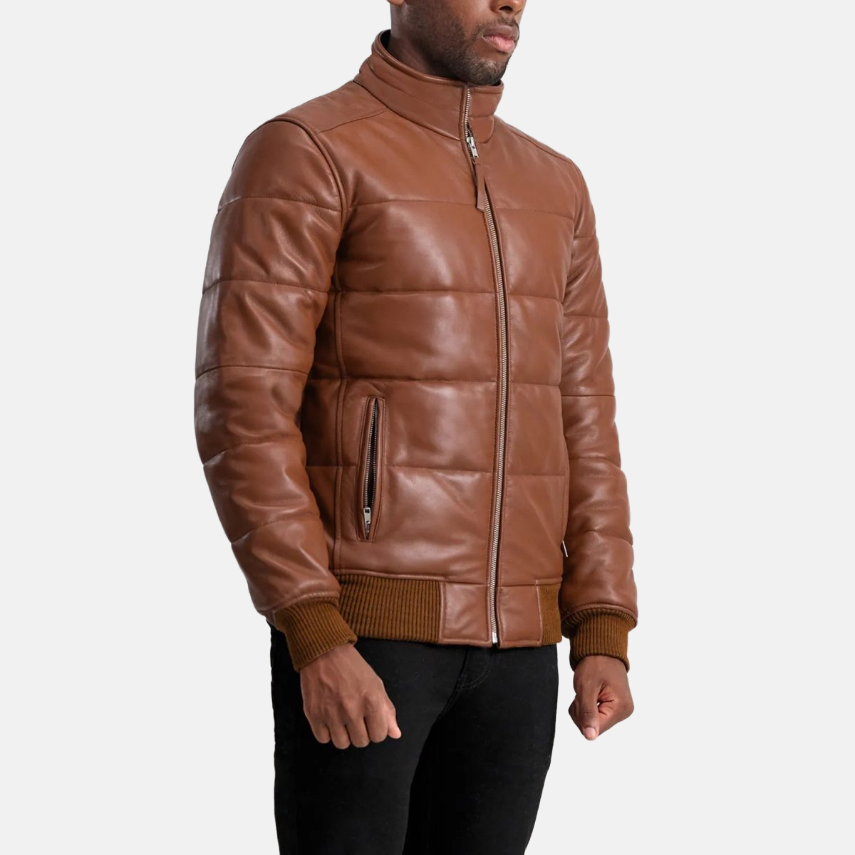 Men's Lucas Brown Leather Puffer Bomber Jacket