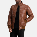 Men's Lucas Brown Leather Puffer Bomber Jacket
