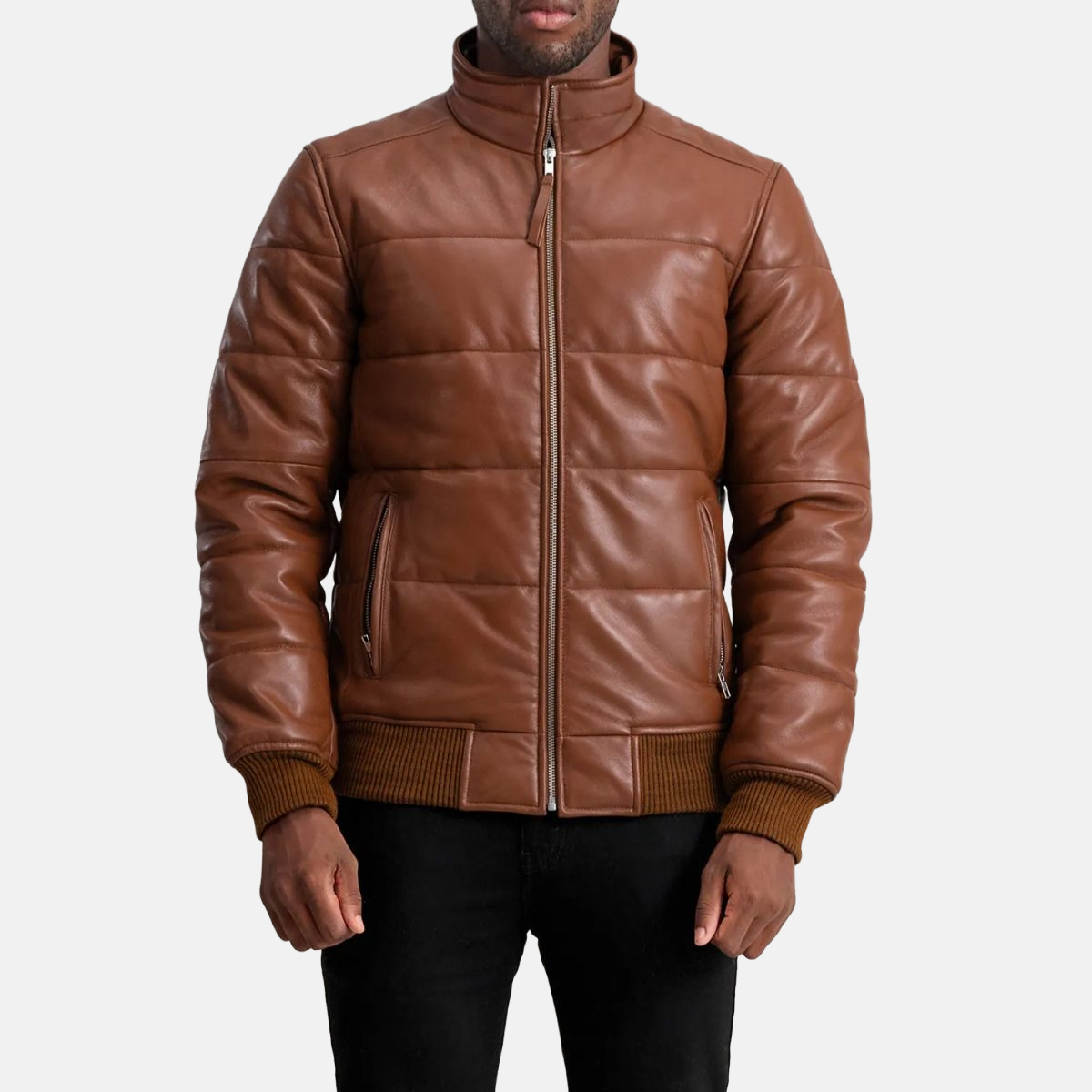 Men's Lucas Brown Leather Puffer Bomber Jacket