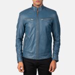 Men's Mack Blue Leather Biker Jacket