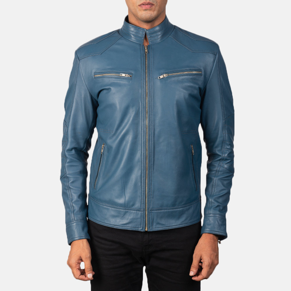 Men's Mack Blue Leather Biker Jacket