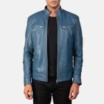 Men's Mack Blue Leather Biker Jacket