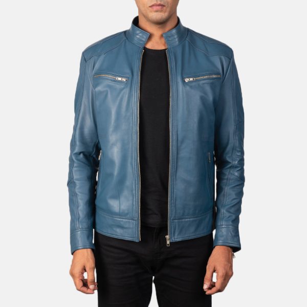 Men's Mack Blue Leather Biker Jacket
