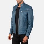 Men's Mack Blue Leather Biker Jacket