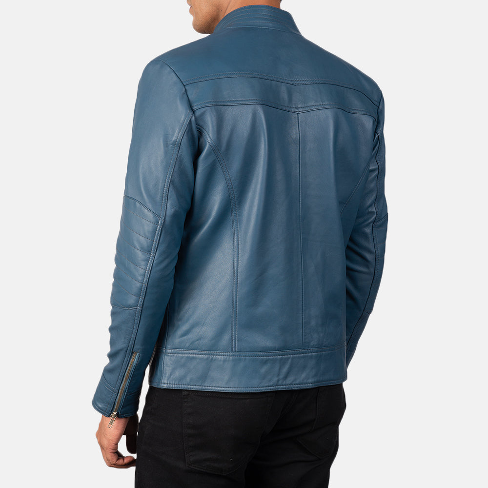 Men's Mack Blue Leather Biker Jacket