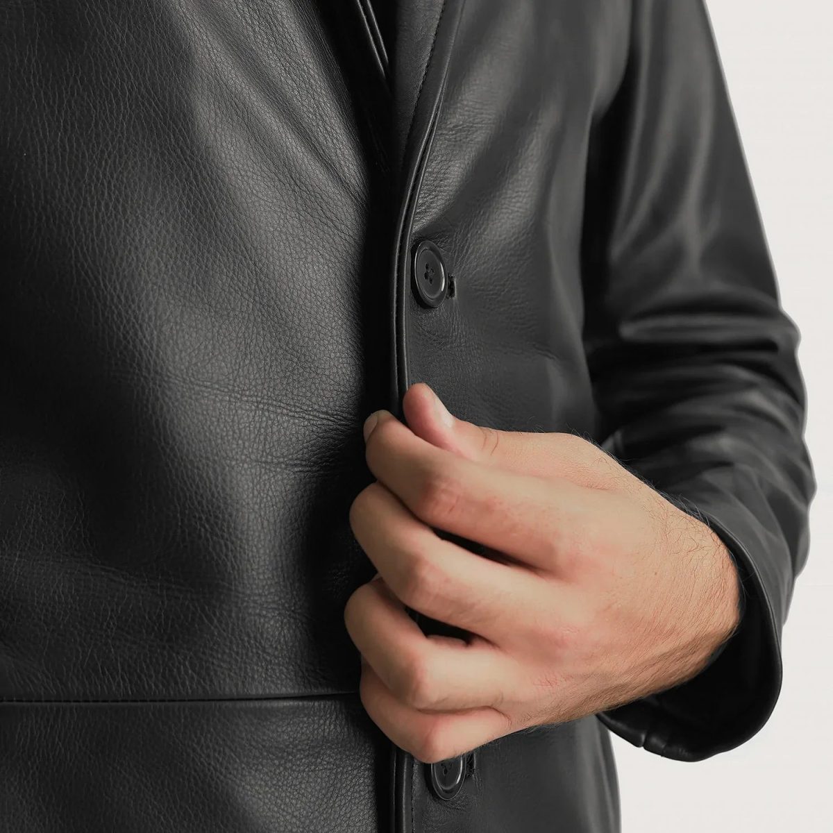 Men's Mateo Black Leather Single Breasted Coat
