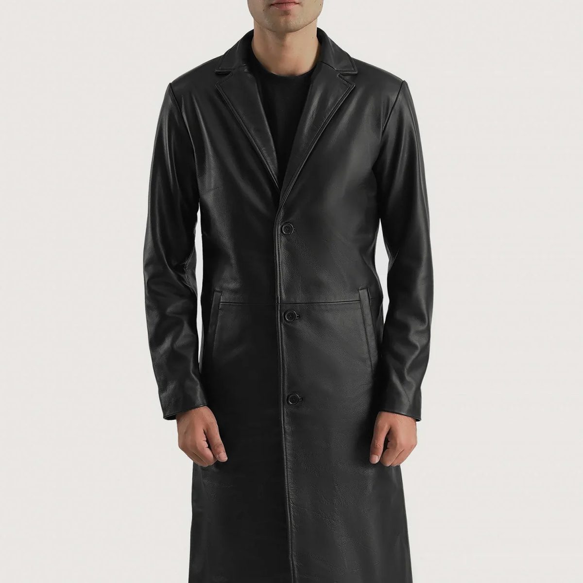 Men's Mateo Black Leather Single Breasted Coat