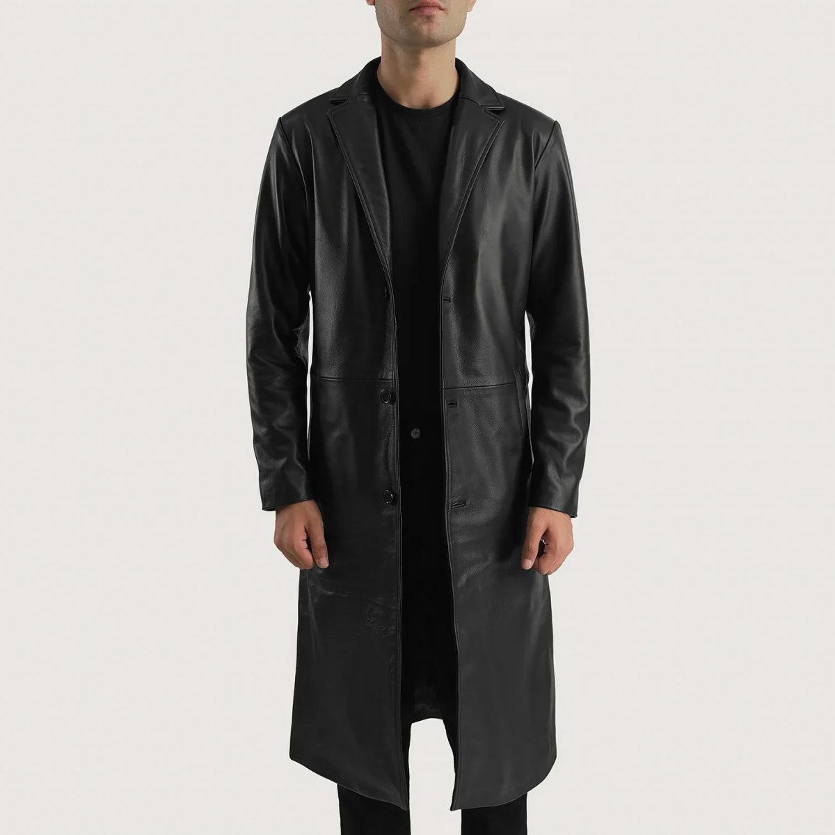 Men's Mateo Black Leather Single Breasted Coat