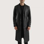 Men's Mateo Black Leather Single Breasted Coat