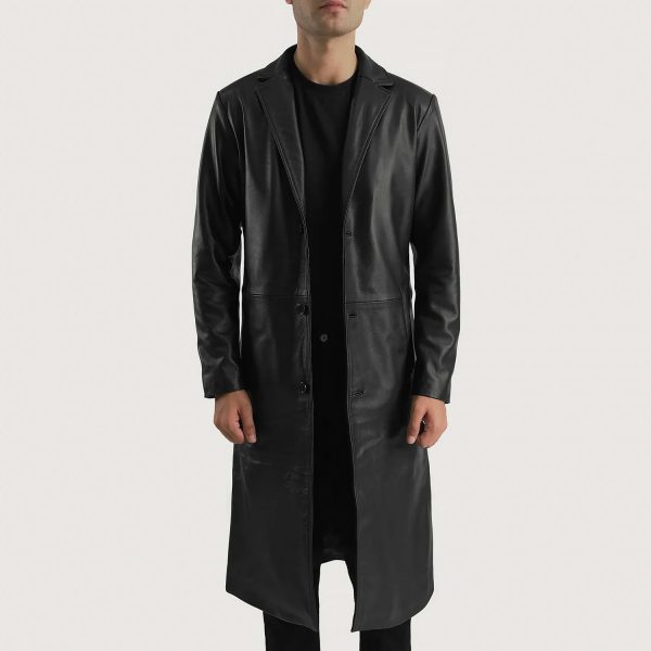 Men's Mateo Black Leather Single Breasted Coat