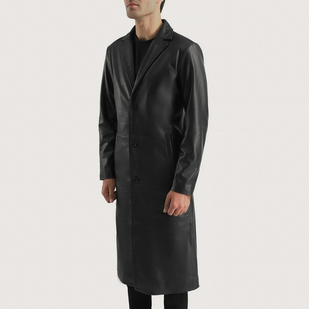 Men's Mateo Black Leather Single Breasted Coat