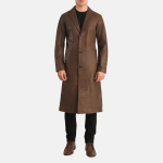 Men's Mateo Brown Leather Single Breasted Coat