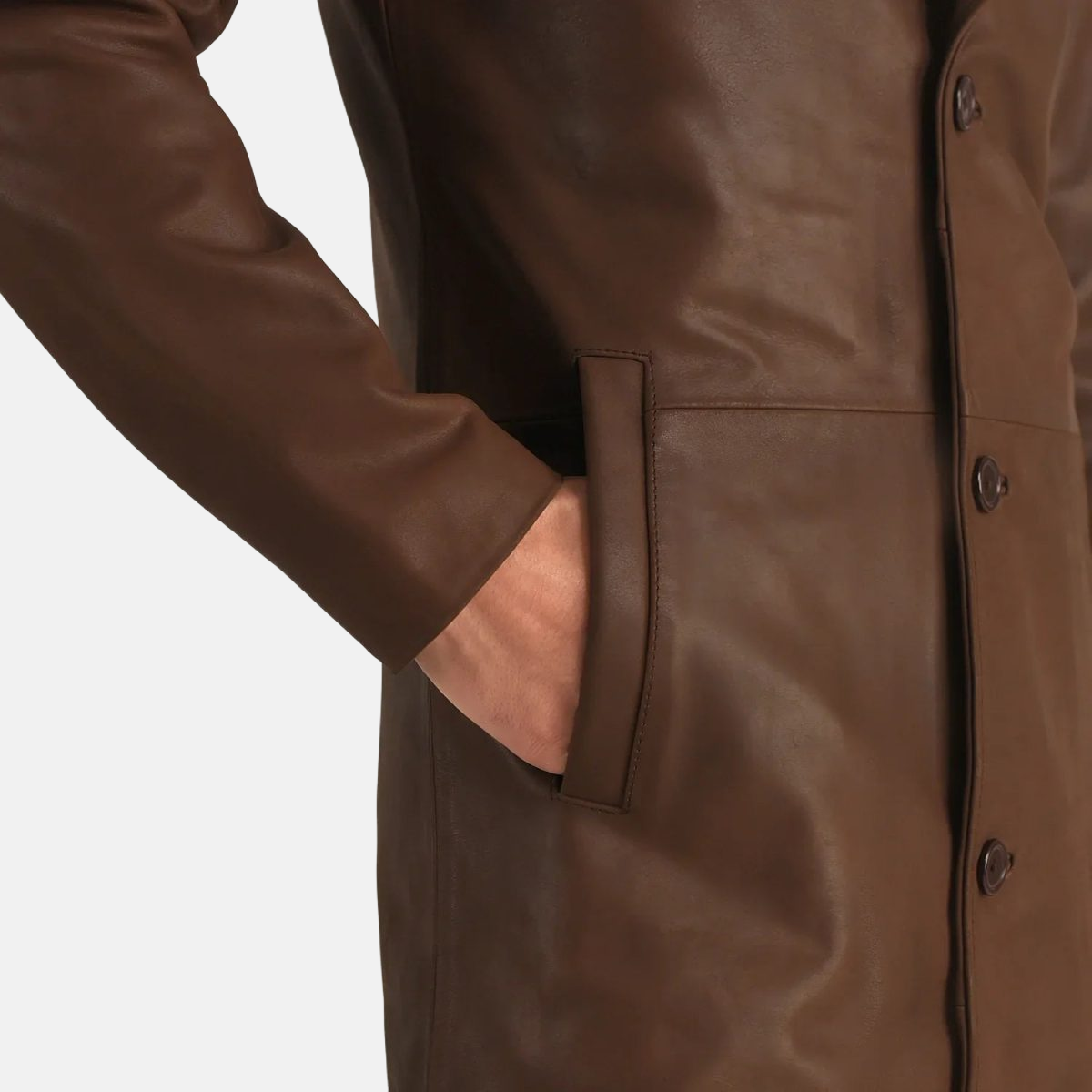 Men's Mateo Brown Leather Single Breasted Coat