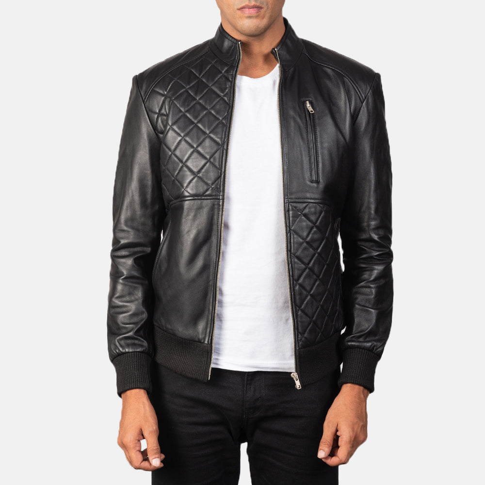 Men's Moda Black Leather Bomber Jacket