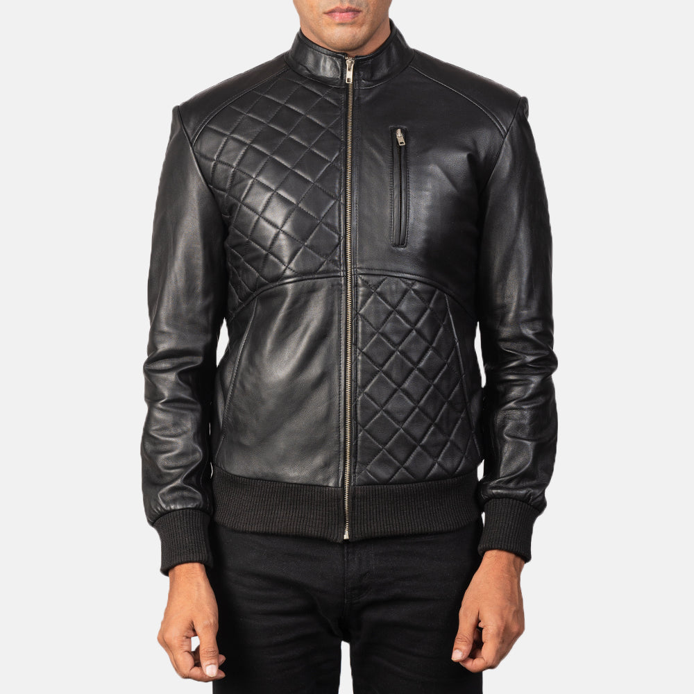 Men's Moda Black Leather Bomber Jacket