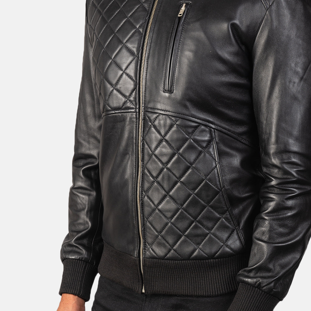Men's Moda Black Leather Bomber Jacket