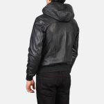 Men's Nintenzo Black Hooded Leather Bomber Jacket
