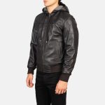 Men's Nintenzo Brown Hooded Leather Bomber Jacket