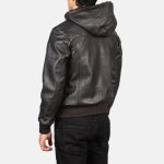 Men's Nintenzo Brown Hooded Leather Bomber Jacket