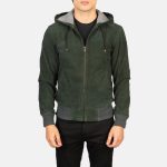 Men's Nintenzo Green Hooded Suede Bomber Jacket