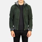 Men's Nintenzo Green Hooded Suede Bomber Jacket