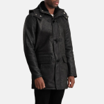 Men's Nolan Black Snuffed Leather Duffle Coat