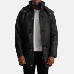 Men's Nolan Black Snuffed Leather Duffle Coat
